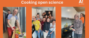 Three images: individuals cooking together. Displaying fruits, teamwork, and frying food. Orange background, 'Aalto University' header.